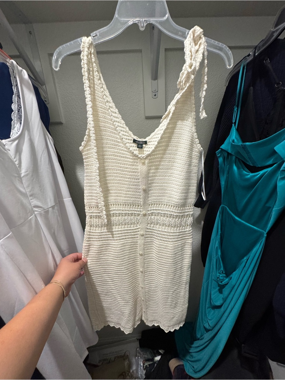 wild fable Cream Crochet Button Romper Tank